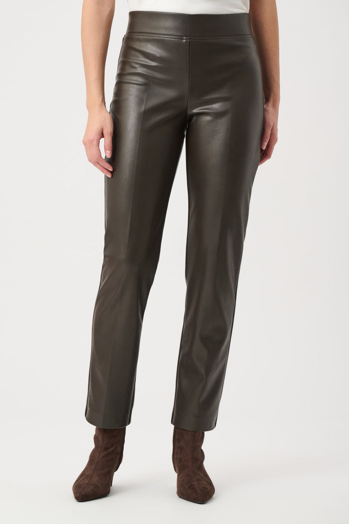 Joseph Ribkoff Bonded Leatherette Straight Pull-On Pants in Mocha available at Barbara Katz