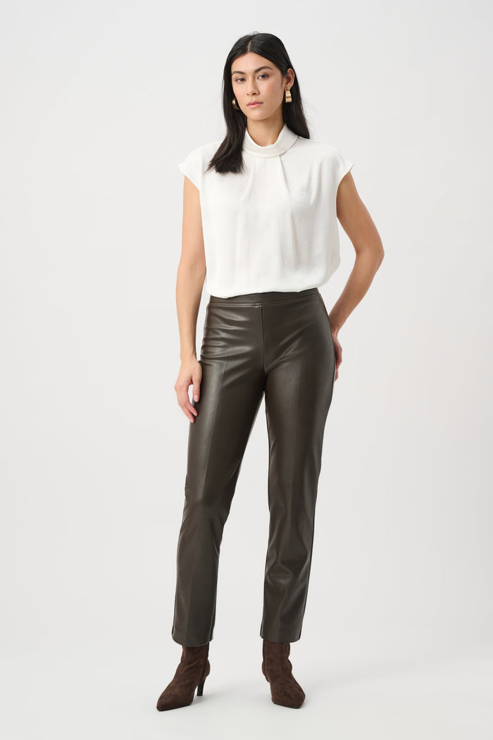 Joseph Ribkoff Bonded Leatherette Straight Pull-On Pants in Mocha available at Barbara Katz