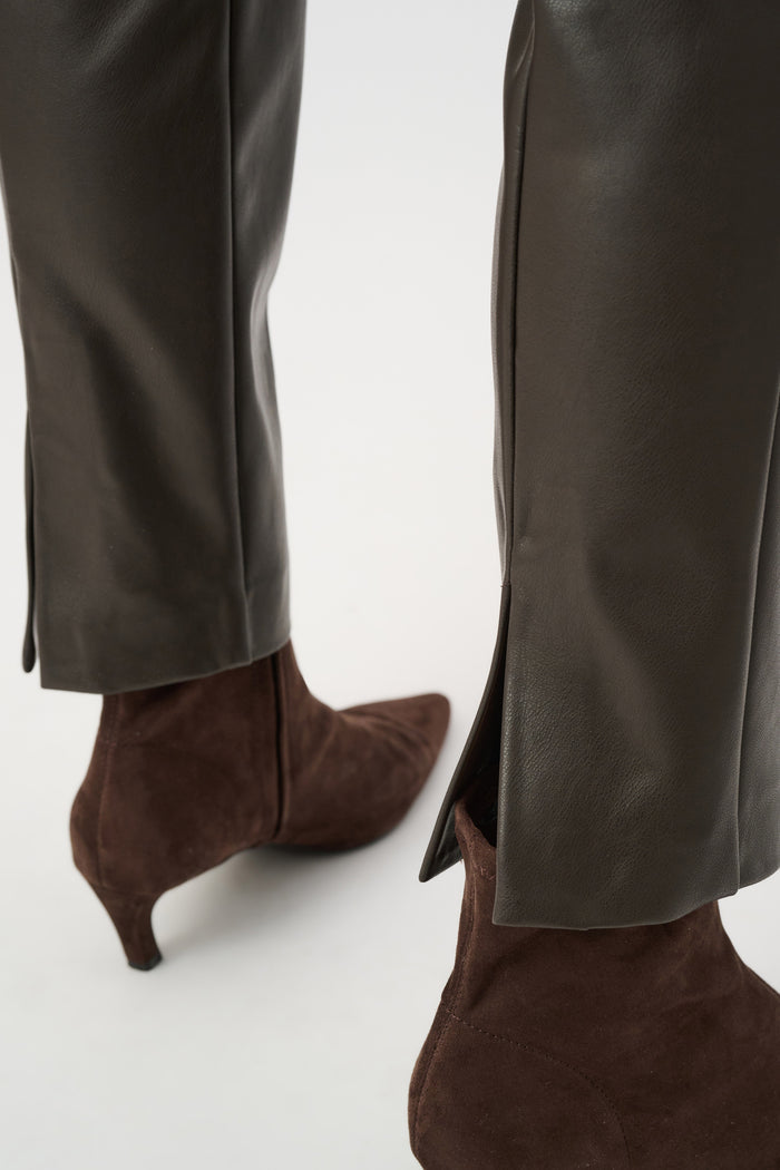 Joseph Ribkoff Bonded Leatherette Straight Pull-On Pants in Mocha available at Barbara Katz