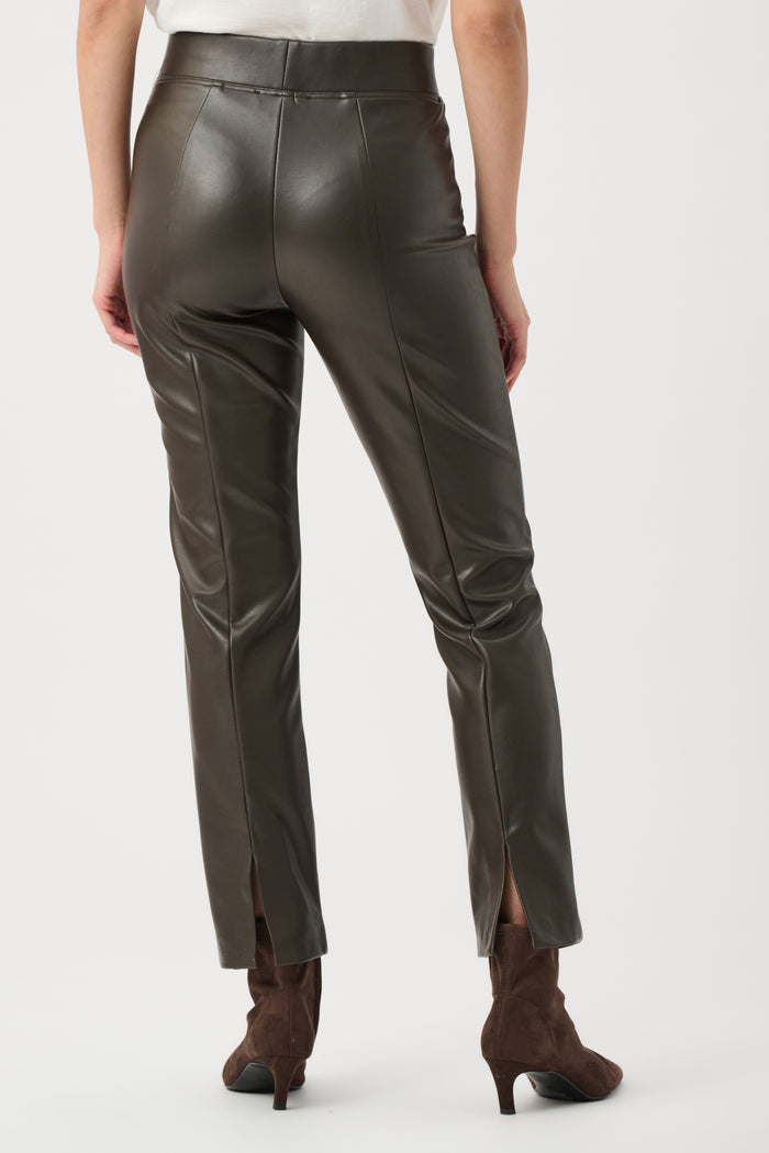 Joseph Ribkoff Bonded Leatherette Straight Pull-On Pants in Mocha available at Barbara Katz
