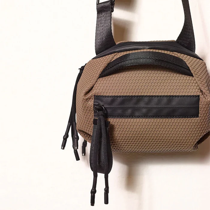 Dani Daniella Lehavi Bonnie Mini Crossbody Bag in Taupe available at Barbara Katz