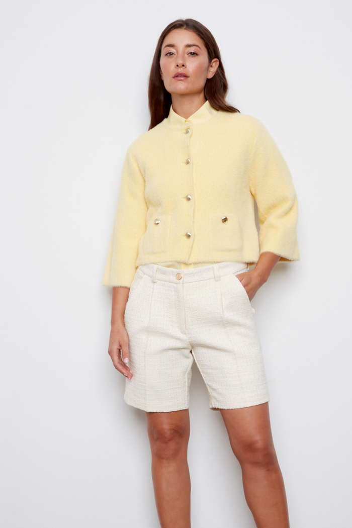 Adroit Atelier Bronte Button-front Knitted Cardigan With Patch Pockets in Butter Yellow available at Barbara Katz