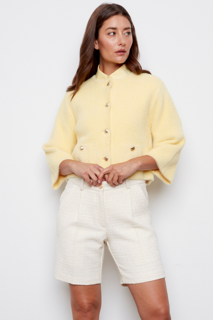 Adroit Atelier Bronte Button-front Knitted Cardigan With Patch Pockets in Butter Yellow available at Barbara Katz