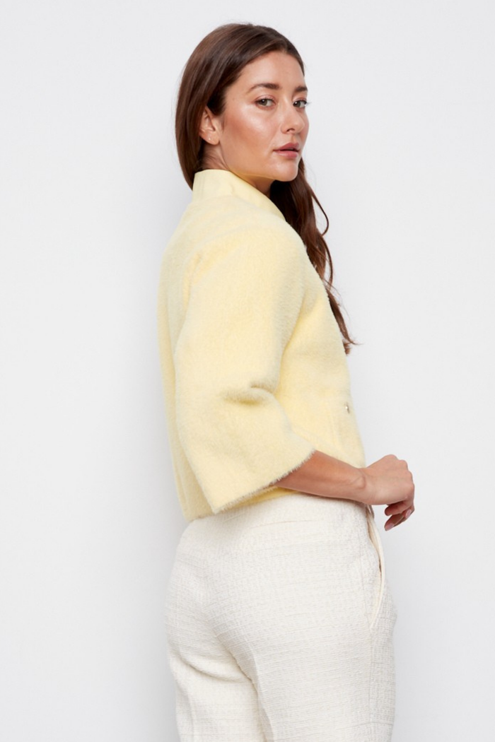 Adroit Atelier Bronte Button-front Knitted Cardigan With Patch Pockets in Butter Yellow available at Barbara Katz