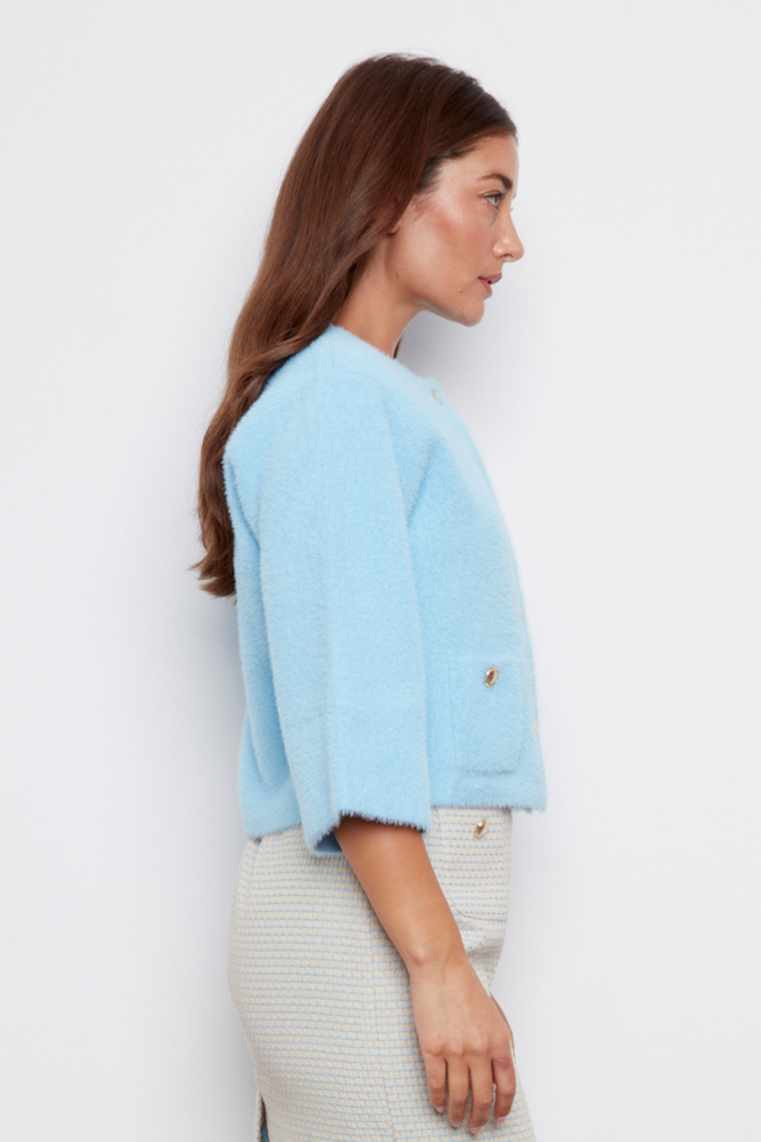 Adroit Atelier Bronte Button-front Knitted Cardigan With Patch Pockets in Light Blue available at Barbara Katz