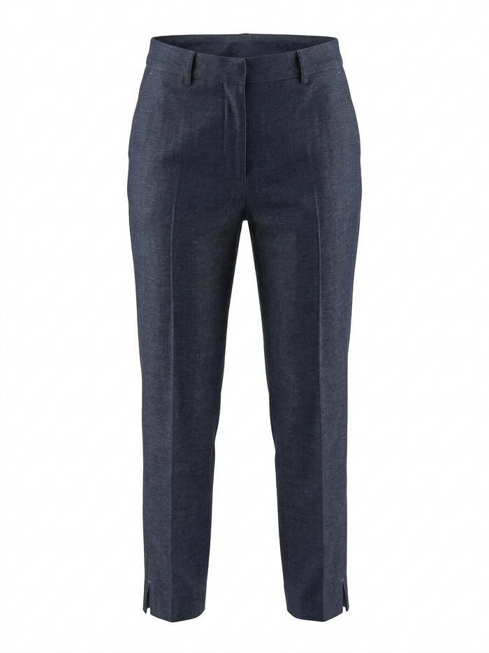 Adroit Atelier Bruce Slim Stretch Ankle Length Pant With Side Slit in Navy available at Barbara Katz