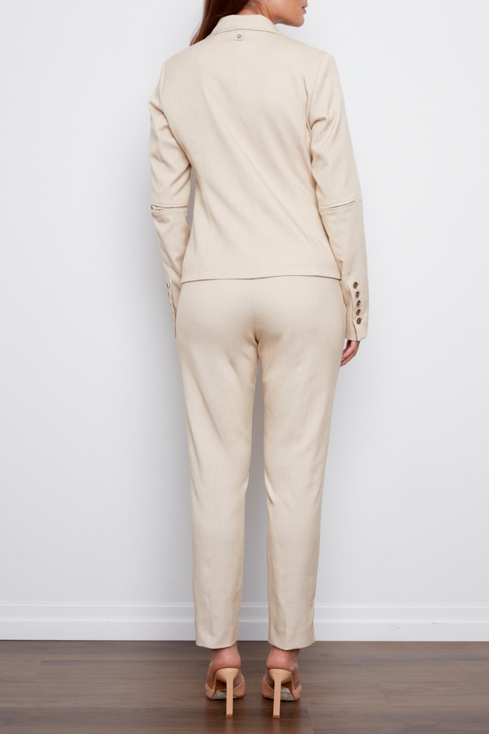 Adroit Atelier Bruce Slim Stretch Ankle Length Pant With Side Slit in Sand available at Barbara Katz