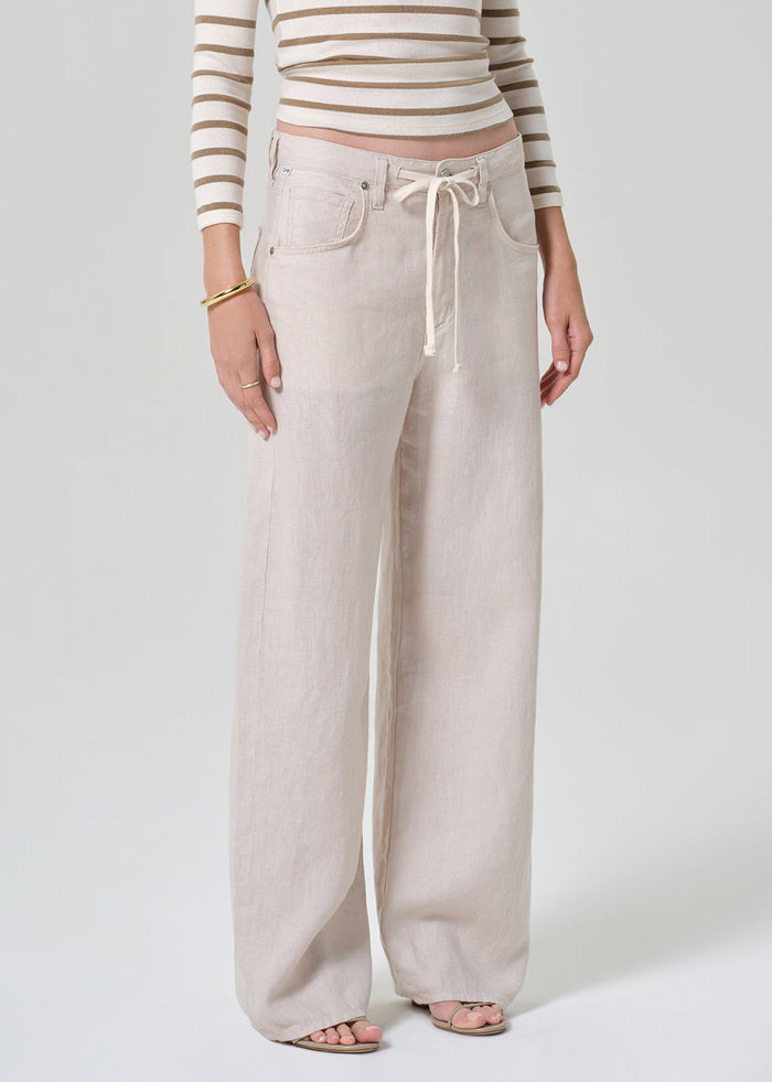 Citizens of Humanity Brynn Drawstring Linen Trousers in Pale Stone available at Barbara Katz