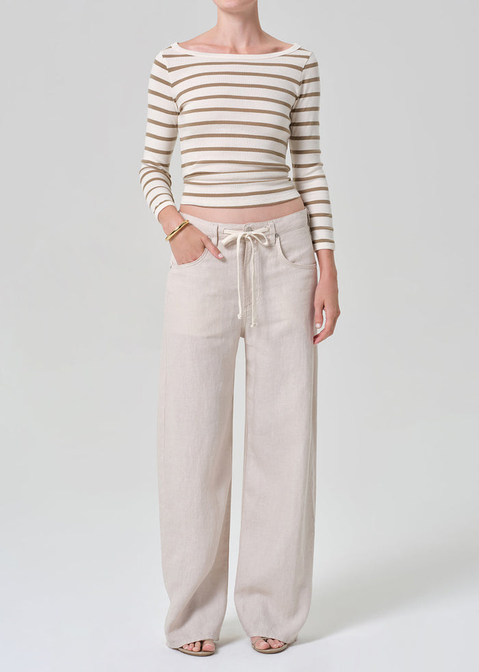 Citizens of Humanity Brynn Drawstring Linen Trousers in Pale Stone available at Barbara Katz
