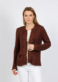 Elliott Lauren Cable Open Stitch Cardigan in Chocolate Brown available at Barbara Katz