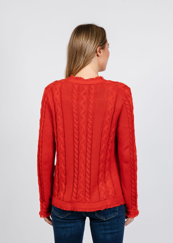 Elliott Lauren Cable Open Stitch Cardigan in Vermilion available at Barbara Katz