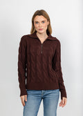 Kinross Cable Zip Mock Sweater - Chocolate available at Barbara Katz