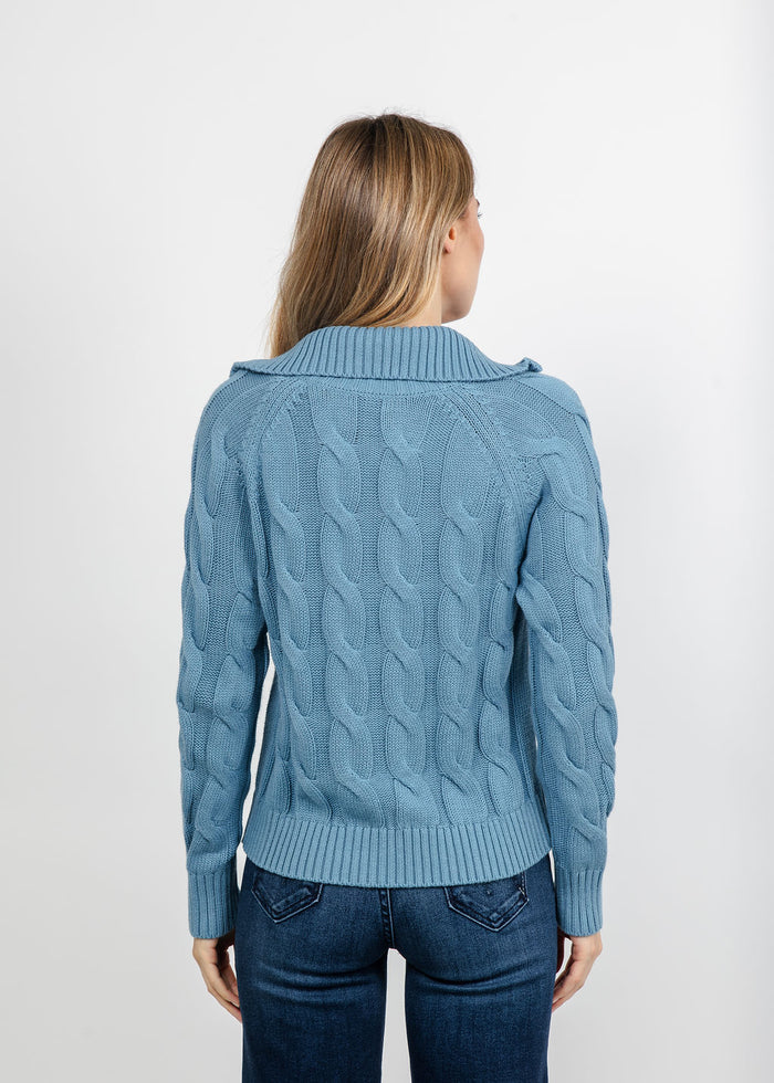 Kinross Cable Zip Mock Sweater - Loch available at Barbara Katz