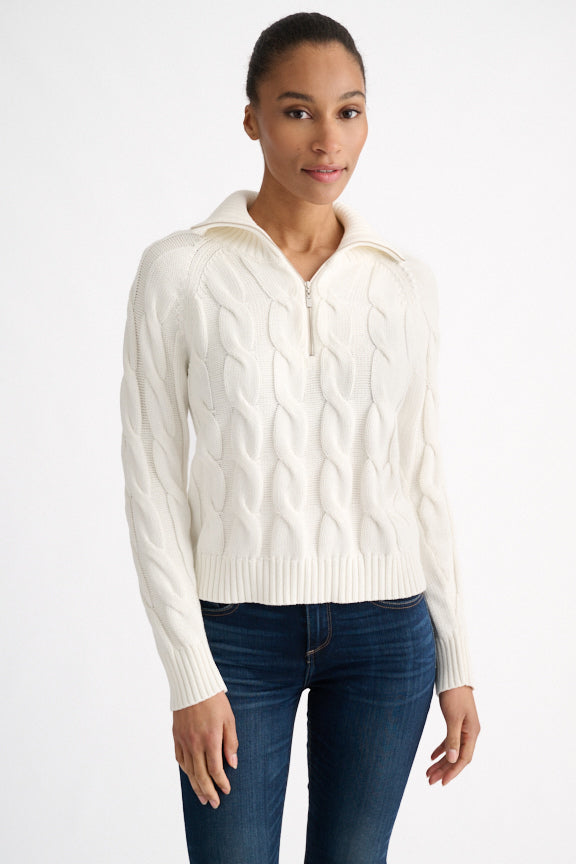 Kinross Cable Zip Mock Sweater available at Barbara Katz