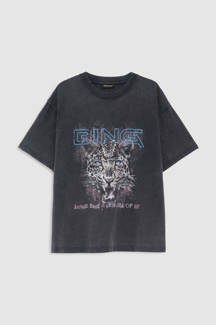 ANINE BING Cade Tee Leo Muse - Washed Black - front view