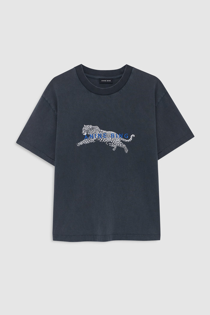 ANINE BING Cade Tee Leopard - Washed Black - front view