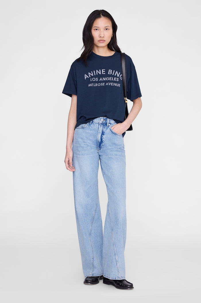 ANINE BING Cade Tee Melrose Stencil - Navy - on model front