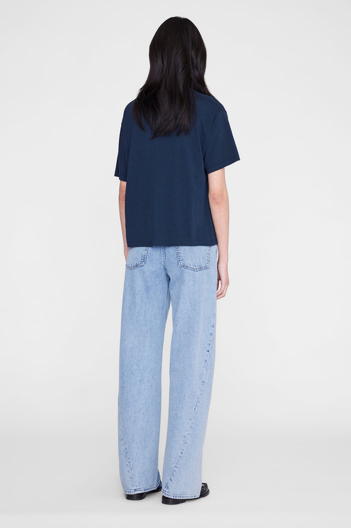 ANINE BING Cade Tee Melrose Stencil - Navy - on model back