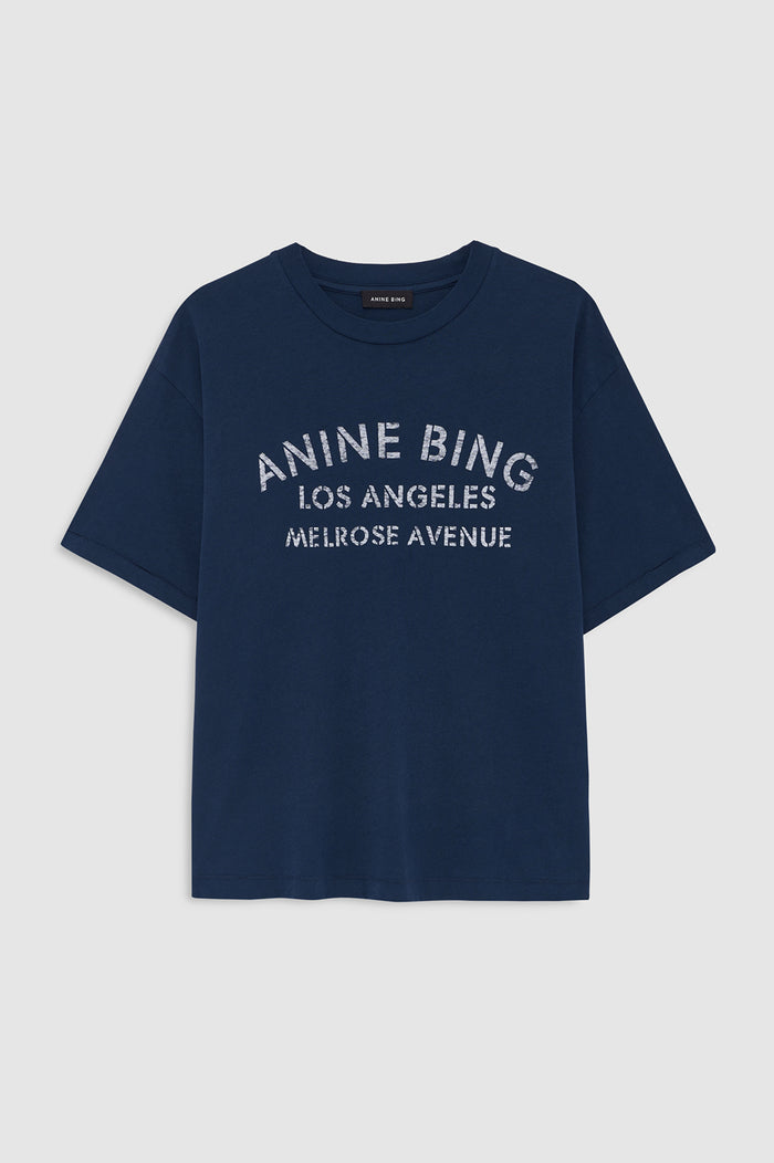 ANINE BING Cade Tee Melrose Stencil - Navy - front view