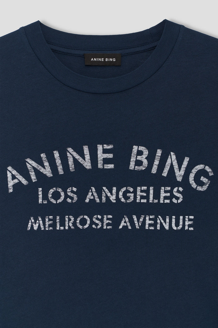 ANINE BING Cade Tee Melrose Stencil - Navy - detail view