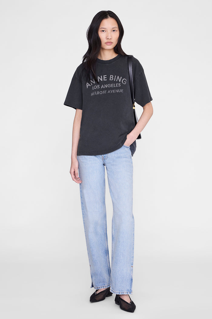 ANINE BING Cade Tee Melrose Stencil - Washed Black - on model front