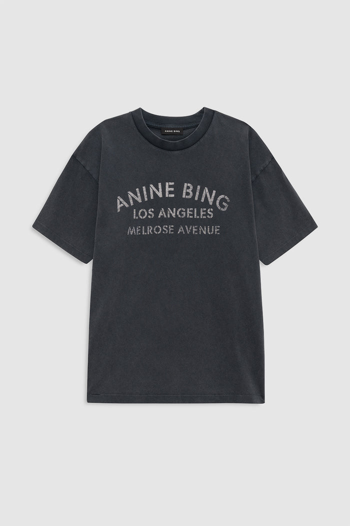 ANINE BING Cade Tee Melrose Stencil - Washed Black - front view