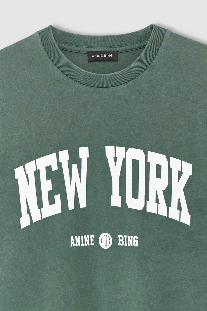 ANINE BING Cade Tee New York University - Cilantro - front view - detail view