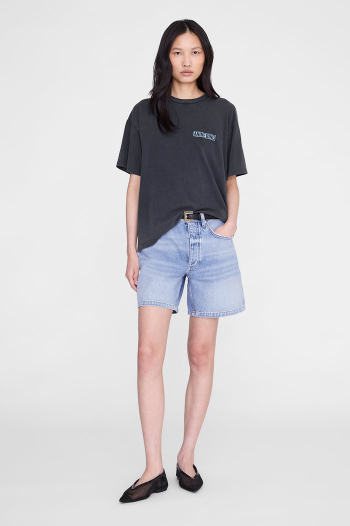 ANINE BING Cade Tee Palm - Washed Black - on model front