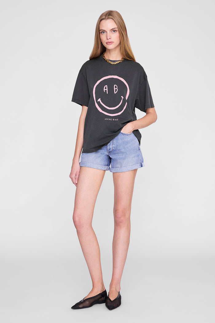ANINE BING Cade Tee Smiley - Washed Grey - on model front
