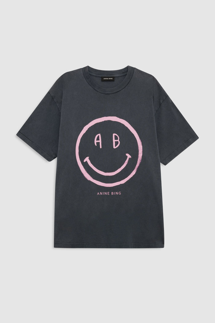 ANINE BING Cade Tee Smiley - Washed Grey - front view