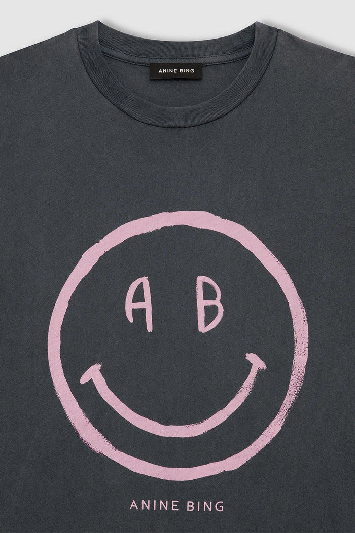 ANINE BING Cade Tee Smiley - Washed Grey - detail view