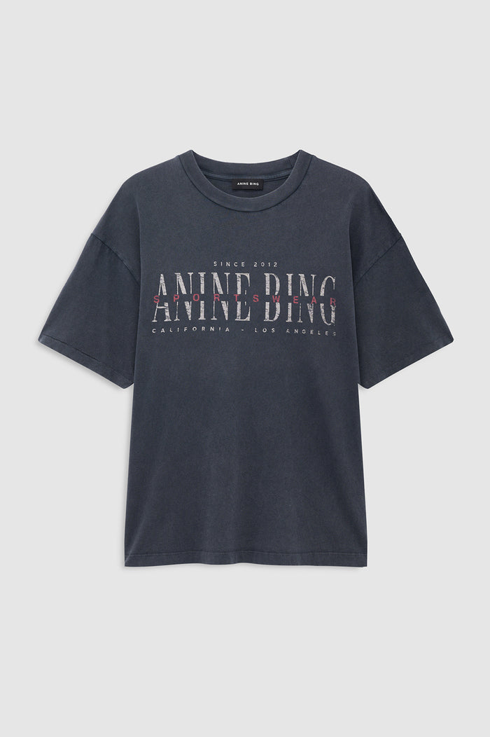 ANINE BING - Cade Tee Sport Club - Washed Black - front view