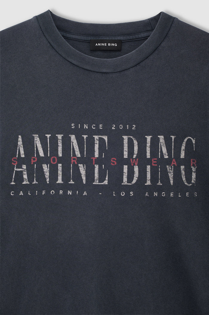 ANINE BING Cade Tee Sport Club - Washed Black - detail view