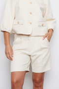 Adroit Atelier Calvin Textured Woven Shorts With Front Pleats in Cream available at Barbara Katz