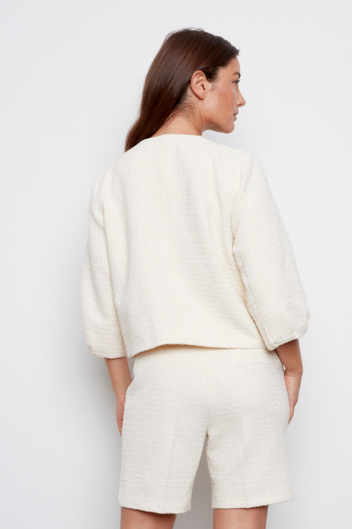 Adroit Atelier Calvin Textured Woven Shorts With Front Pleats in Cream available at Barbara Katz