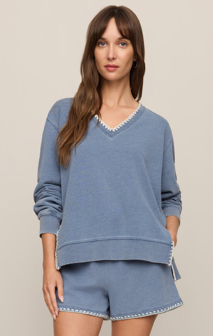 Z Supply Cam Knit Denim Whipstitch Top in Santorini Indigo available at Barbara Katz