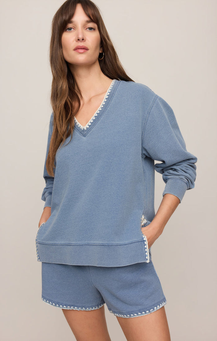 Z Supply Cam Knit Denim Whipstitch Top in Santorini Indigo available at Barbara Katz
