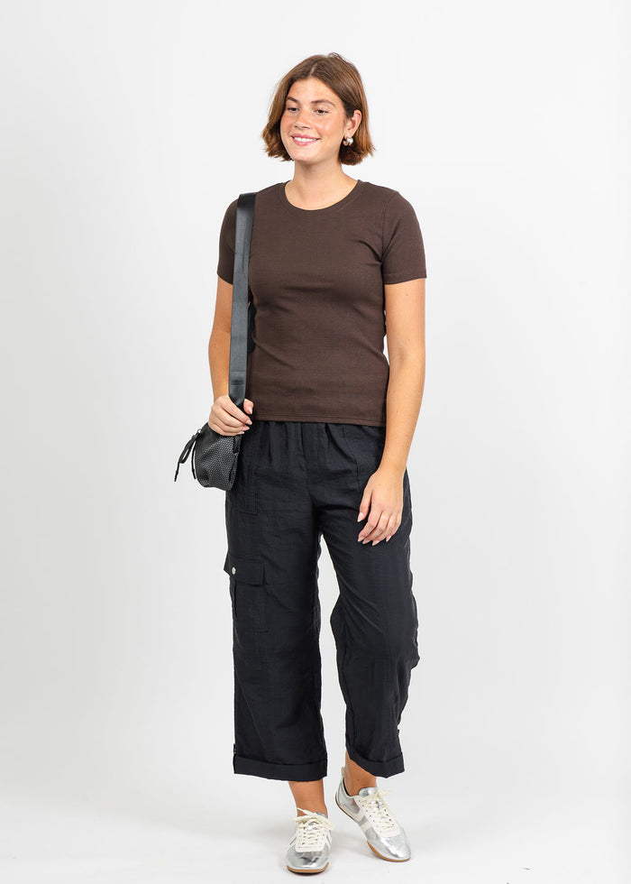 Goldie Camille Rib Short Sleeve Tee in Coffee available at Barbara Katz
