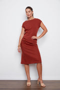 Adroit Atelier Cammy Jersey Cap Sleeve Dress With Shirring Detail in Picante available at Barbara Katz