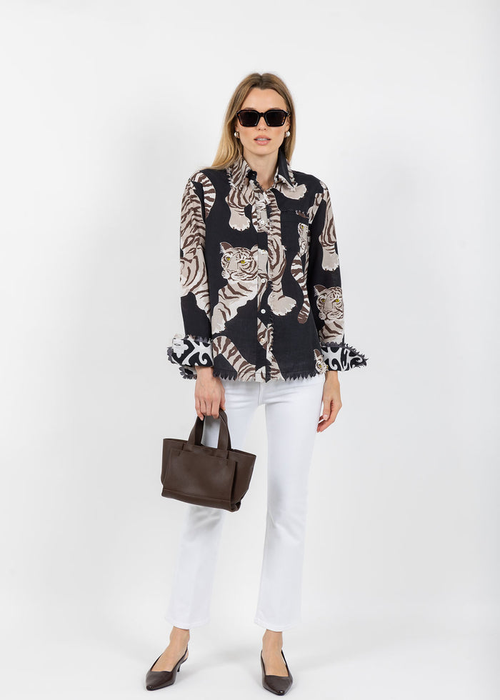 Dizzy-Lizzie Cape Cod Frayed Shirt in Big Cats Black available at Barbara Katz