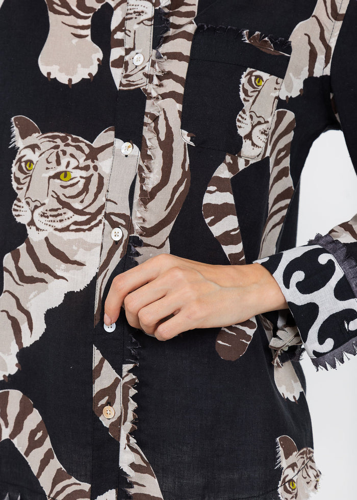 Dizzy-Lizzie Cape Cod Frayed Shirt in Big Cats Black available at Barbara Katz