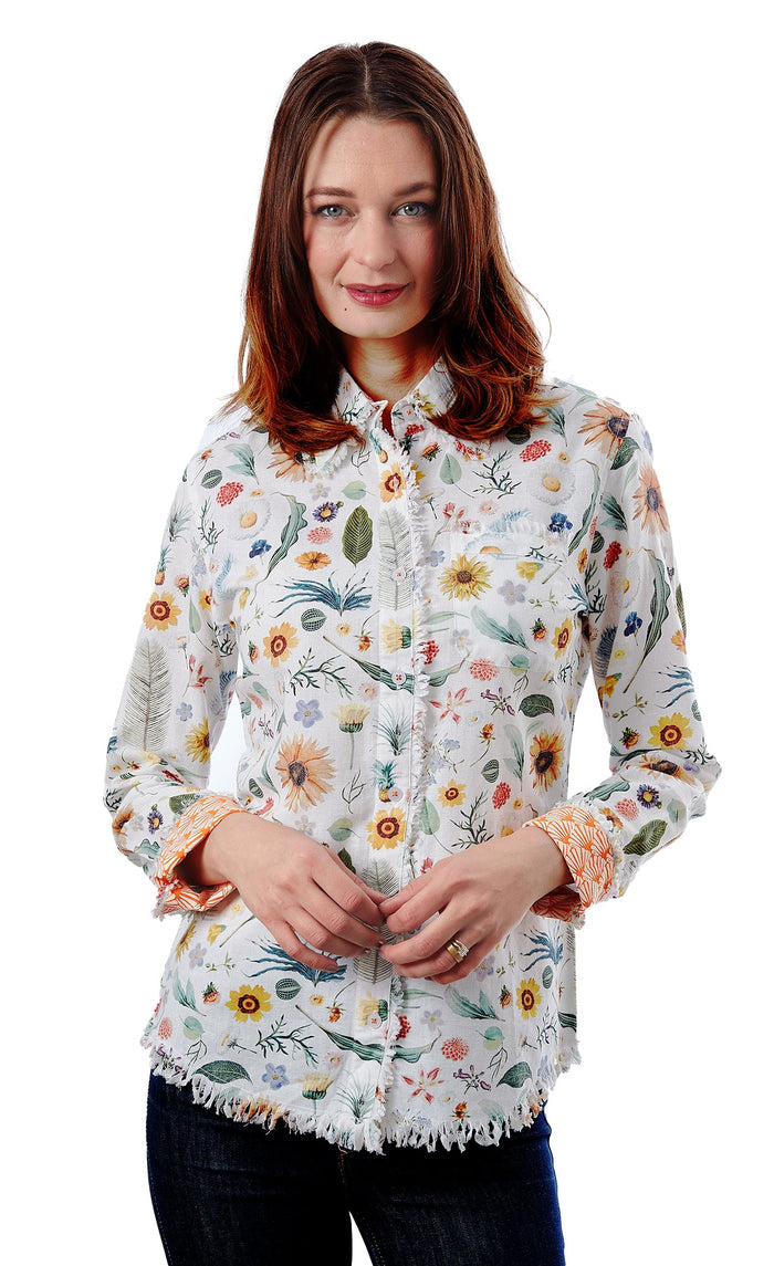 Dizzy-Lizzie Cape Cod Frayed Shirt - Botanical Print available at Barbara Katz