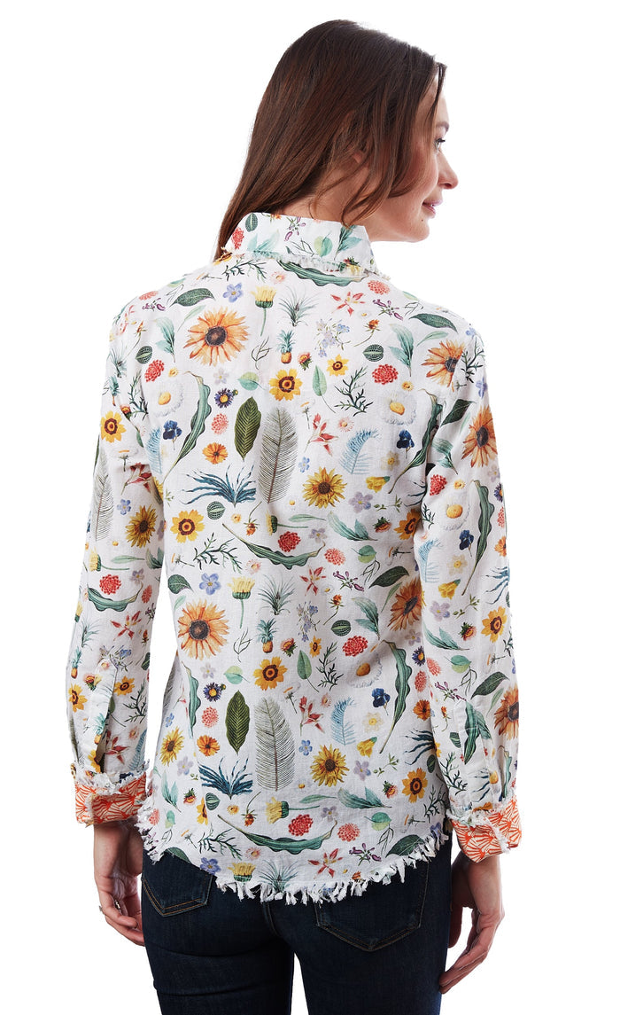 Dizzy-Lizzie Cape Cod Frayed Shirt - Botanical Print available at Barbara Katz