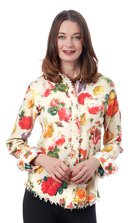 Dizzy-Lizzie Cape Cod Frayed Shirt - Botanical Print available at Barbara Katz