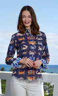 Cape Cod Frayed Shirt - Crab Print - Barbara Katz