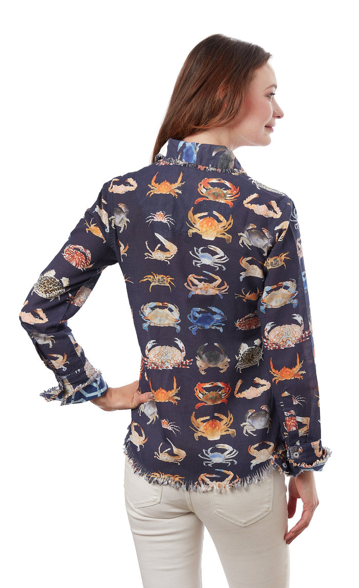 Cape Cod Frayed Shirt - Crab Print - Barbara Katz