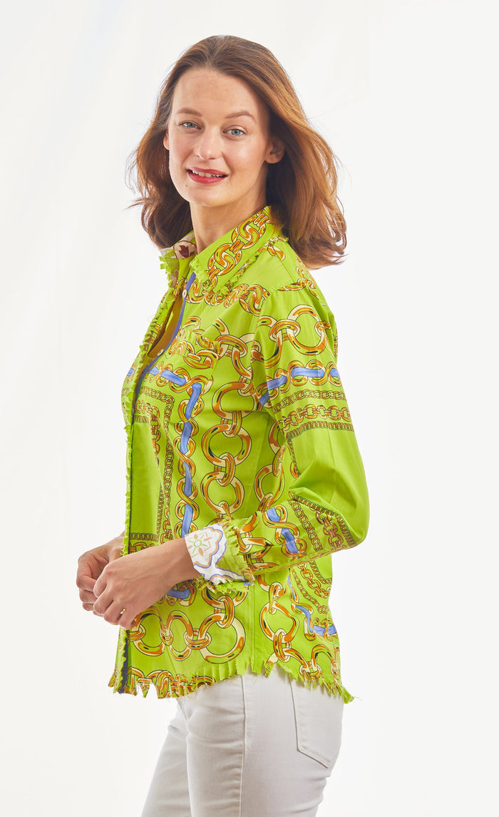Dizzy-Lizzie Cape Cod Frayed Shirt - Green/Navy Links available at Barbara Katz
