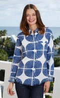 Dizzy-Lizzie Cape Cod Frayed Shirt - Navy White Palm Fronds Print available at Barbara Katz