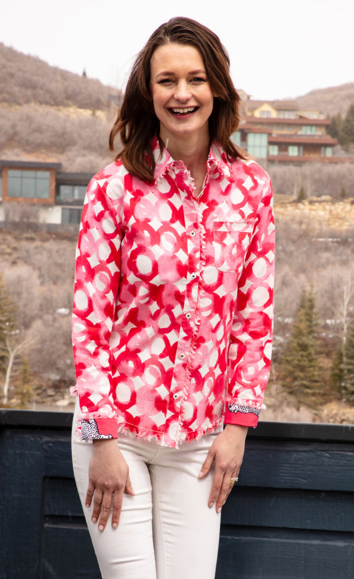 Dizzy-Lizzie Cape Cod Frayed Shirt - Pink Watercolor available at Barbara Katz