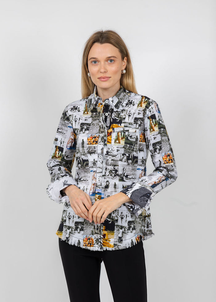 Dizzy-Lizzie Cape Cod Frayed Shirt in Sunbathers available at Barbara Katz